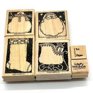 Stampin' Up! Holiday Woodcuts Rubber Stamps Christmas Sleigh Stocking Snowman